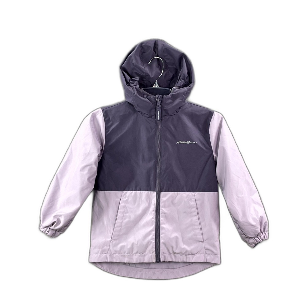 Eddie Bauer Windbreaker Jacket Kids XS 5/6 Purple Hooded Outdoor Hiking Camping
